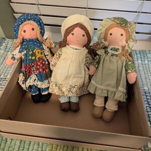 Set of 3 vintage 70s Holly Hobbie & Friends Rag Dolls approx 8-9" Knickerbocker